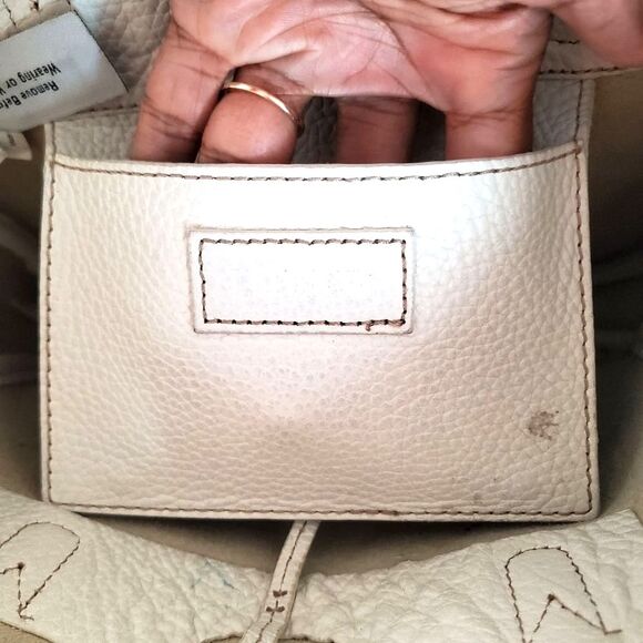 J Crew Tote Shoulder Bag Small Cream White Leather Hobo Tie Closure Unlined - Picture 6 of 11